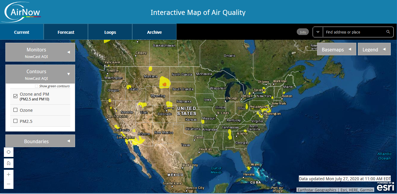 Fig: AirNow Map Showing the Default View