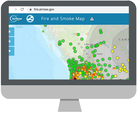 computer showing AirNow Fire and Smoke Map